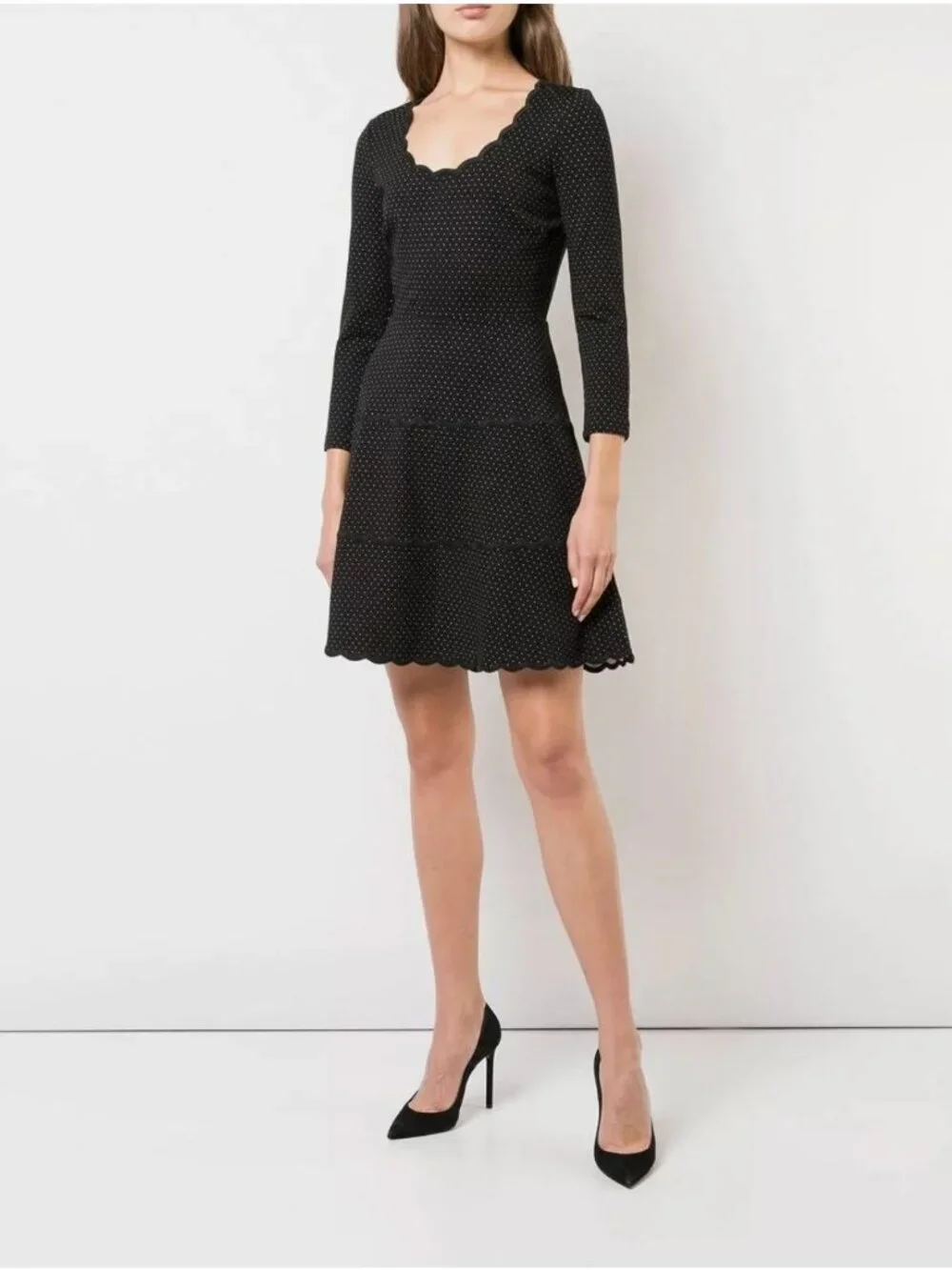 Kate Spade Polka Dot Scallop Trim Fit & Flare Dress Mini Black White 8